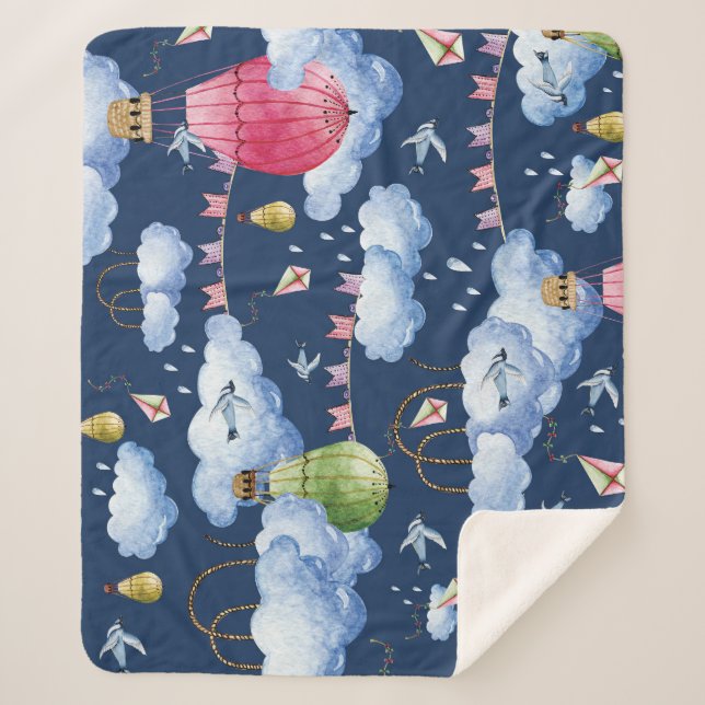 Whimsical Balloons: Watercolor Cloud Pattern Sherpa Blanket (Front)