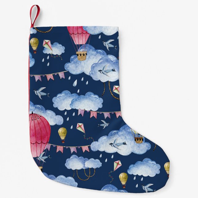 Whimsical Balloons: Watercolor Cloud Pattern Small Christmas Stocking (Front)