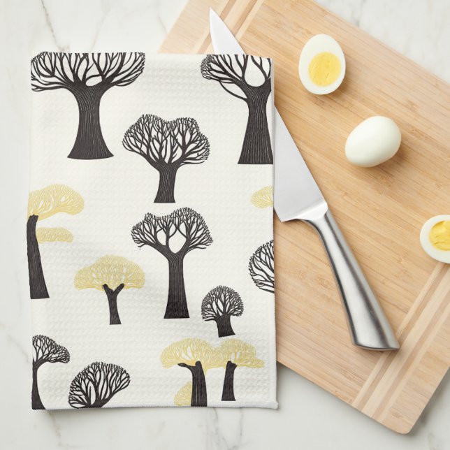 Whimsical Baobab Tree Pattern Kitchen Towel (Quarter Fold)