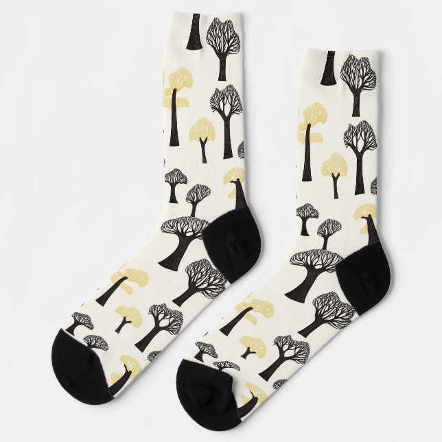 Whimsical Baobab Tree Pattern Socks (Left)