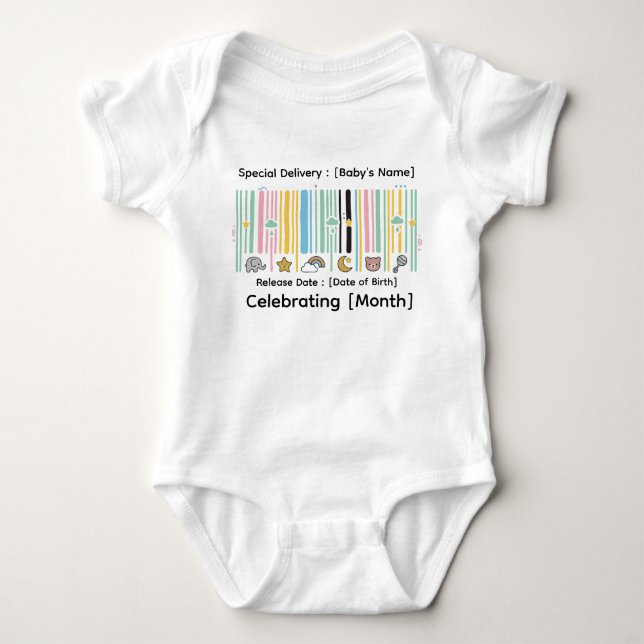 Whimsical Barcode Baby Milestone Personalized QR C Bodysuit (Front)