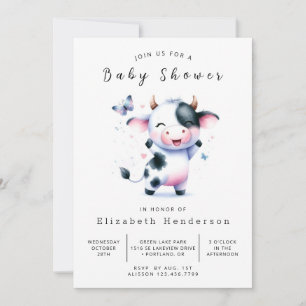 Whimsical Barn Calf Cow Baby Shower Invitation