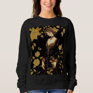 Whimsical Baroque Muse Sweatshirt – Gold Embroider