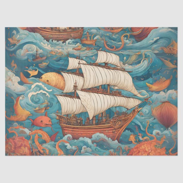 Whimsical Battleship AI-Generated Design Tissue Paper (Front)