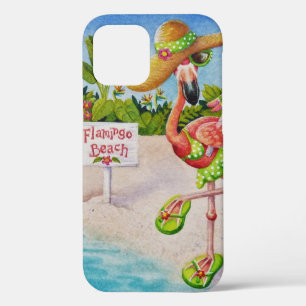 Whimsical Beach Babe Flamingo No. 2 Watercolor Art iPhone 12 Case
