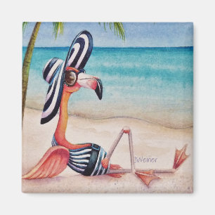 Whimsical Beach Babe Pink Flamingo No. 1 Magnet