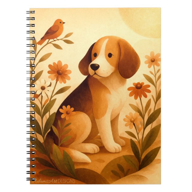 Whimsical Beagle in Floral Garden Notebook (Front)