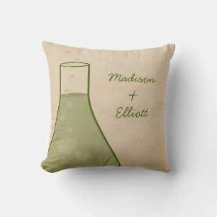 Whimsical Beaker Pillow, Green Throw Pillow