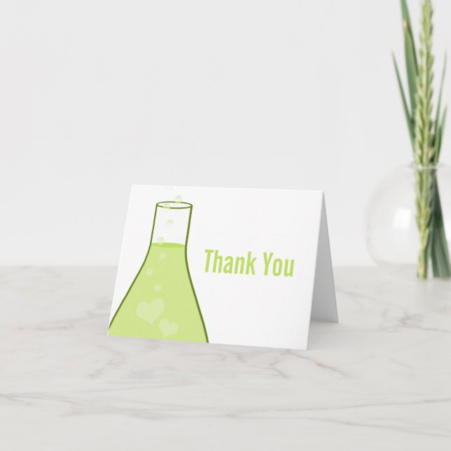 Whimsical Beaker Thank You Card, Green Card (Front)