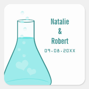 Whimsical Beaker Wedding Stickers, Aqua Square Sticker