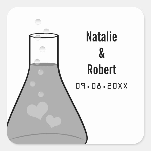 Whimsical Beaker Wedding Stickers, Grey Square Sticker (Front)