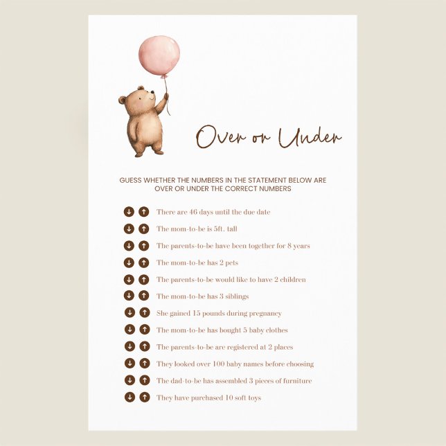 Whimsical Bear Baby Shower "Over or Under" Game Flyer (Creator Uploaded)