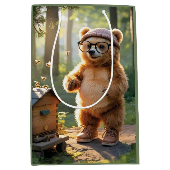 Whimsical Bear Beekeeper in a Sunny Forest Medium Gift Bag (Front)