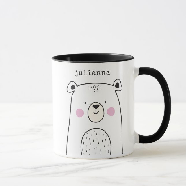 Whimsical Bear Drawing Cute Personalized Mug (Right)
