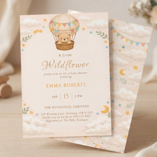 Whimsical Bear Hot Air Balloon Wildflower Invitation