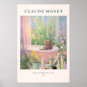Whimsical Bear in Bathtub Art Print Monet Style
