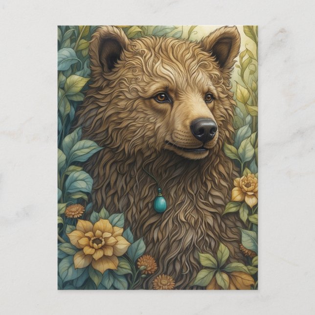 Whimsical Bear in Forest Postcard (Front)