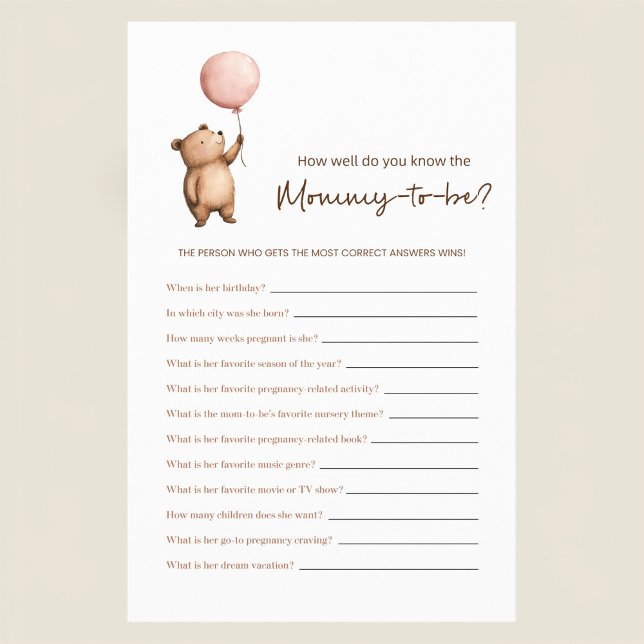 Whimsical Bear  Mommy to be Guessing Game Flyer (Creator Uploaded)