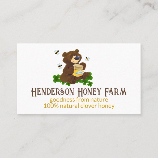 Whimsical Bear With Honey Jar Honey  Business Card (Front)