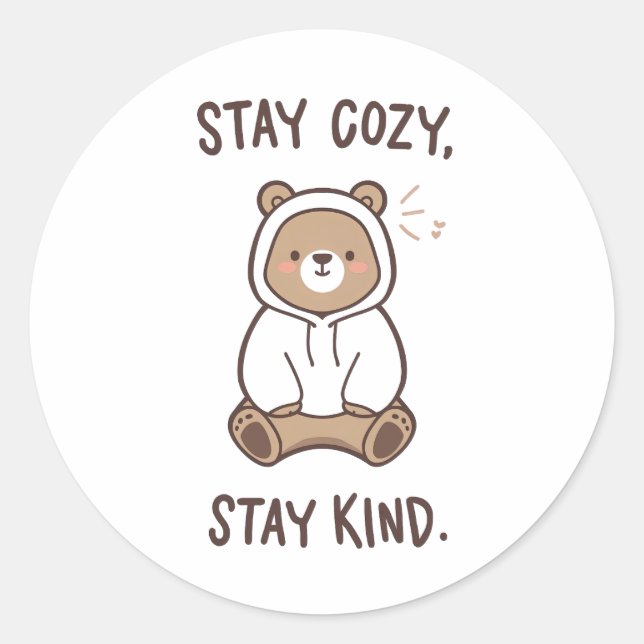Whimsical Bear with Positive Kindness Quote Classic Round Sticker (Front)