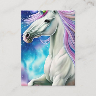 Whimsical Beautiful White Unicorn Horse with Flowi Business Card