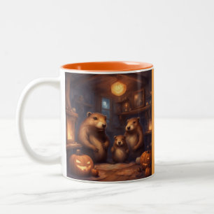 Whimsical Beaver Family Halloween Two-Tone Coffee Mug