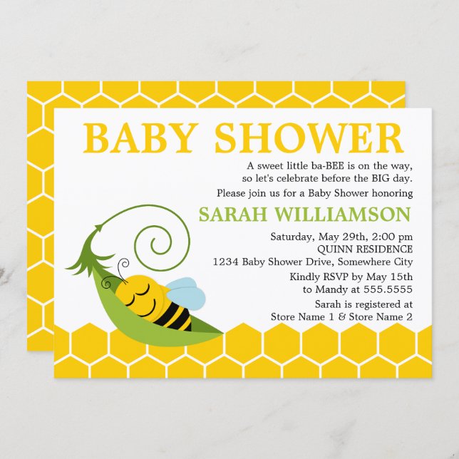 Whimsical Bee Baby Shower Invitation (Front/Back)