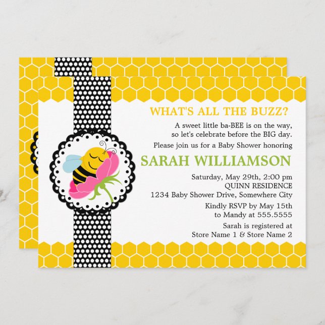 Whimsical Bee Baby Shower Invitation (Front/Back)
