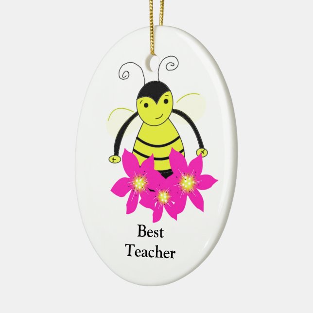 Whimsical Bee Best Teacher Ceramic Ornament (Left)