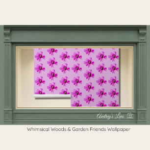 Whimsical Bee & Cosmos Pink Floral Nursery Wallpaper