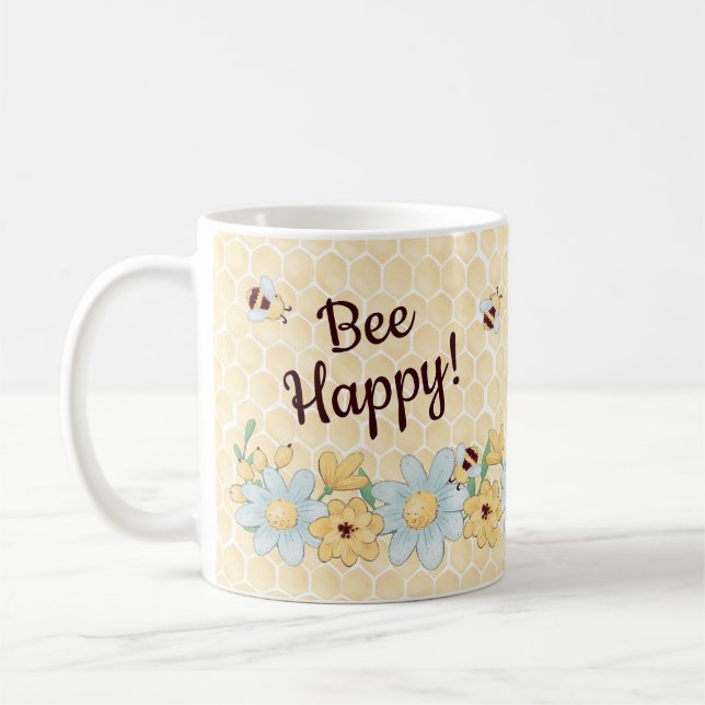 Whimsical Bee Happy Coffee Mug (Left)