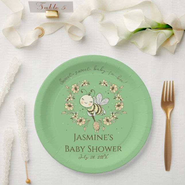 Whimsical Bee Wreath Baby Shower   Paper Plate (Wedding)