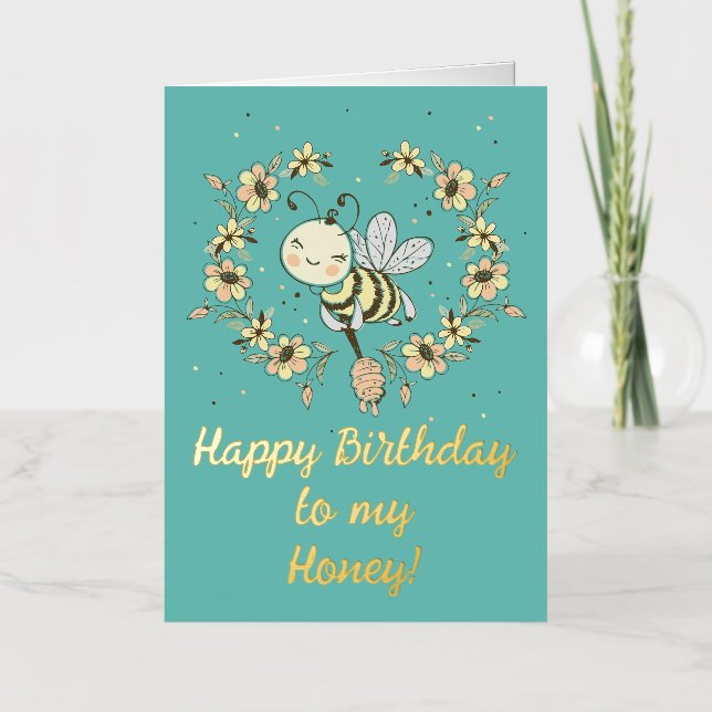 Whimsical Bee Wreath Birthday Foil Greeting Card (Front)