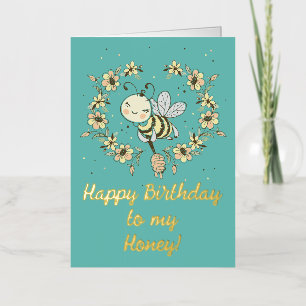 Whimsical Bee Wreath Birthday Foil Greeting Card