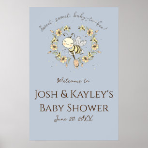 Whimsical Bee Wreath Co-Ed Baby Shower Welcome  Poster