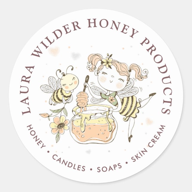 Whimsical Beekeeper  Classic Round Sticker (Front)