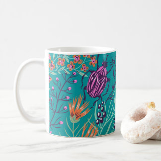 Whimsical Beetle & Wildflower Botanical Coffee Mug