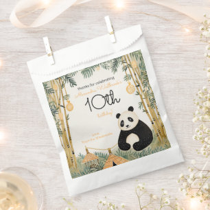 Whimsical Beige Bamboo and Panda Birthday Party Favour Bag