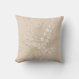 whimsical beige floral fairycore design throw pillow