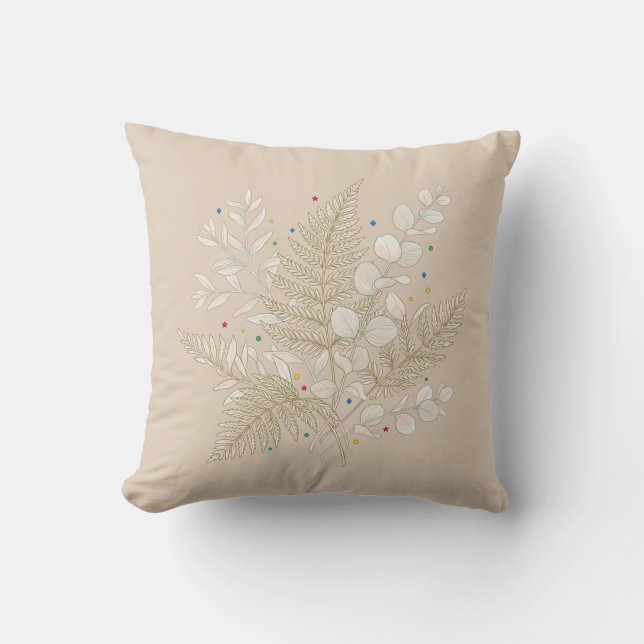 whimsical beige floral fairycore design throw pillow (Front)