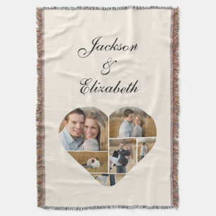 Whimsical Beige Heart Photo Collage Personalized  Throw Blanket