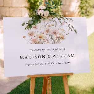Whimsical Beige Wildflower Wedding Welcome Sign