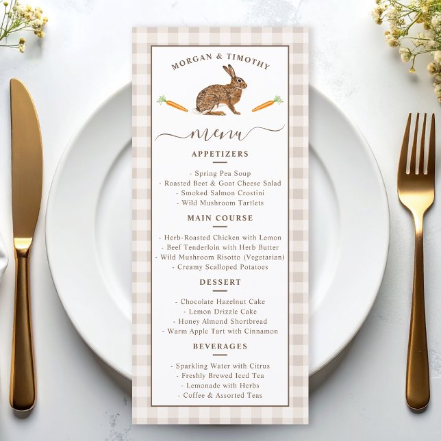 Whimsical Beige Woodland Hare Wedding Menu Card (Créateur téléchargé)