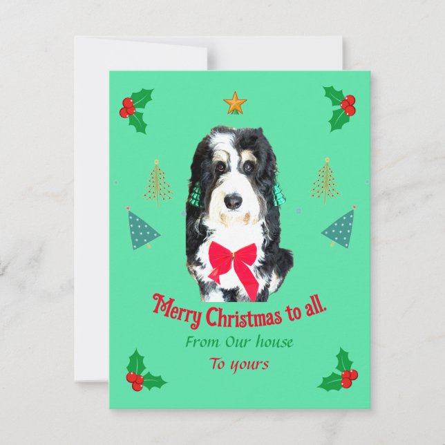 Whimsical Bernedoodle chien carte de vacances de N (Devant)