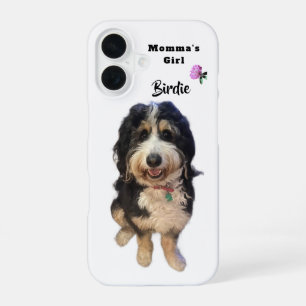 Whimsical Bernedoodle Dog Photo Momma’s Girl  Name iPhone 16 Case