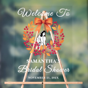 Whimsical Berry Leaves Fall Bridal Shower Welcome Acrylic Sign