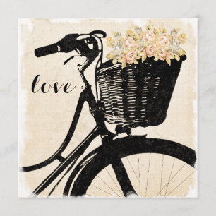 Whimsical Bicycle with Flowers Wedding Invitations
