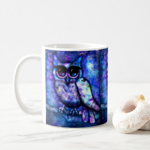 Whimsical Big-Eye Owl Bird Blue Purple Night Coffee Mug