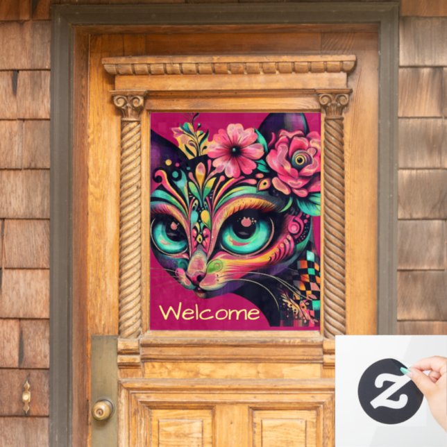 Whimsical Big-Eye Retro Diva Cat Kitty Window Cling (Home Door)