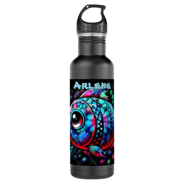 Whimsical Big-Eyed Fish Nautical Personalized 710 Ml Water Bottle (Front)